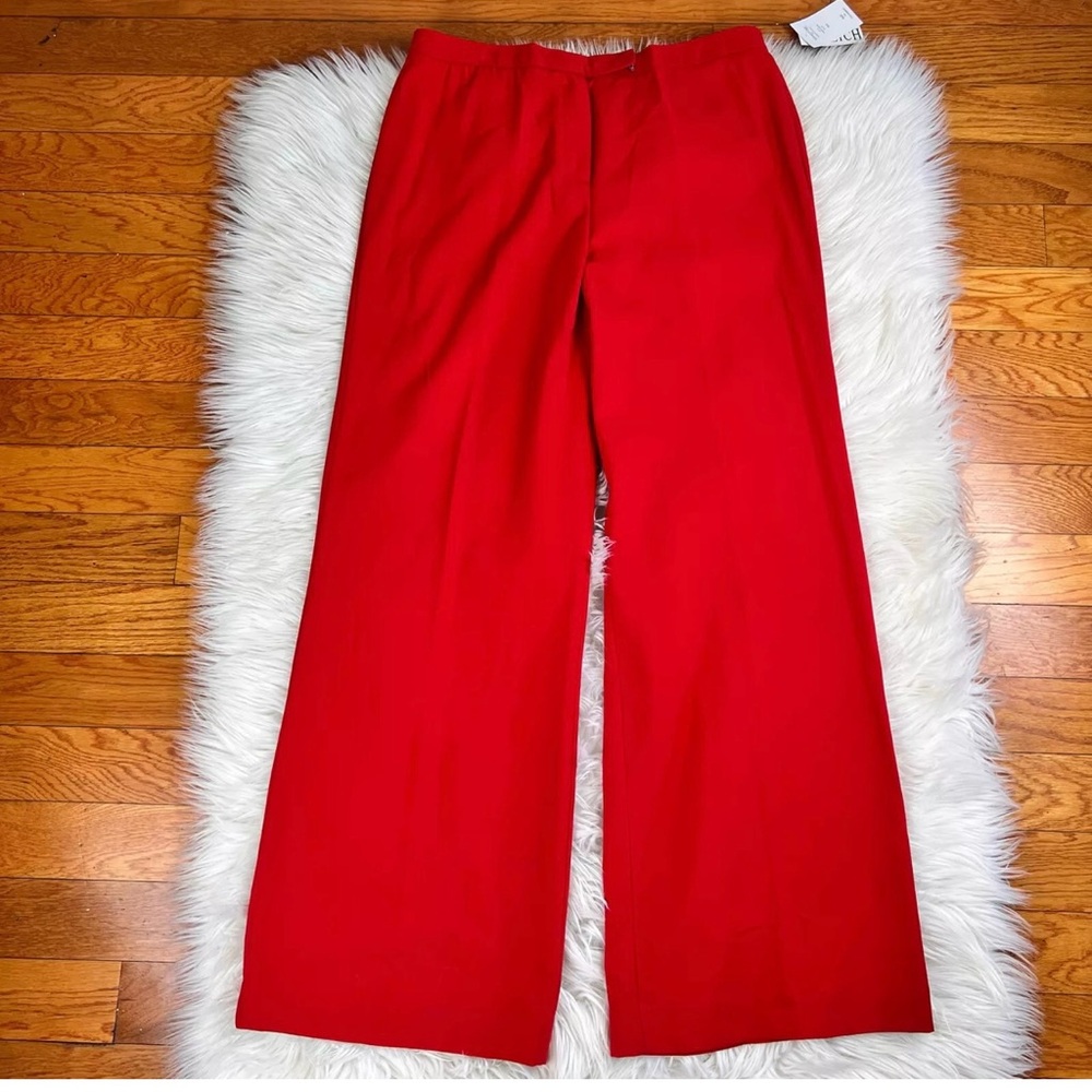 Larry Levine Polyester Rayon Spandex Pant Suit Red Belted Wide Leg 2PC Needles - Picture 7 of 9